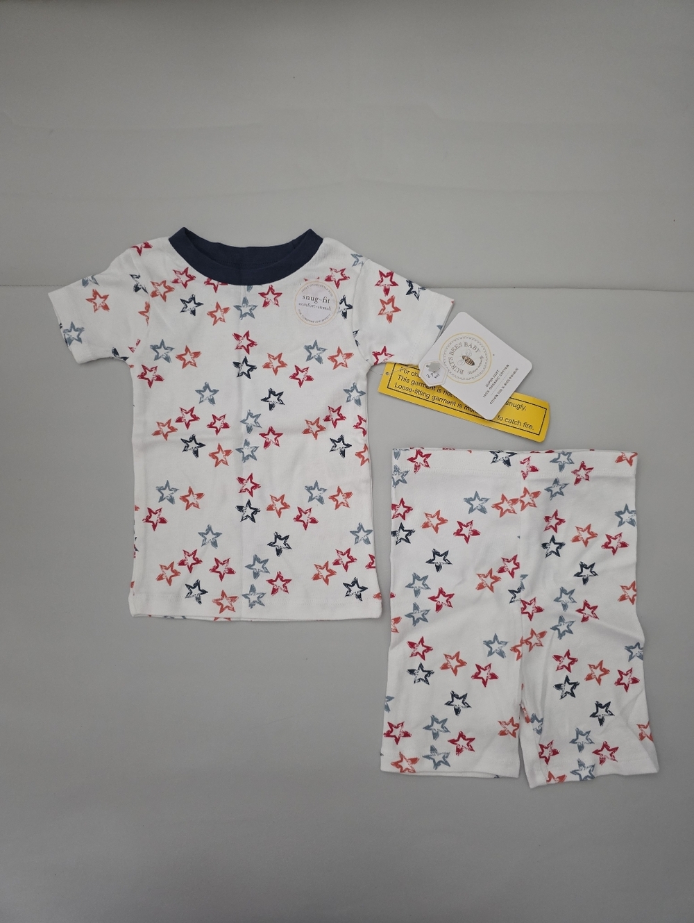 NWT Burt's Bees Baby 2-piece Short Sleeve Pajama Set - Patriotic - White - 24M